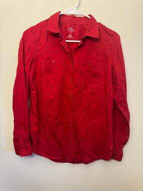 St. John's Bay Red Polka Dot Long Sleeve Button Down Shirt Size S